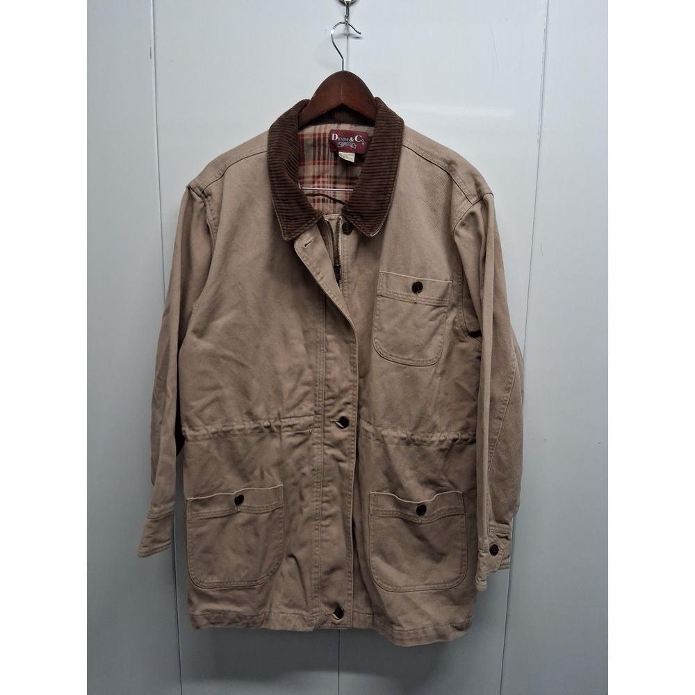 Mens L VTG Denim & Co Corduroy Collar Field Chore Barn Coat Jacket Flannel Lined